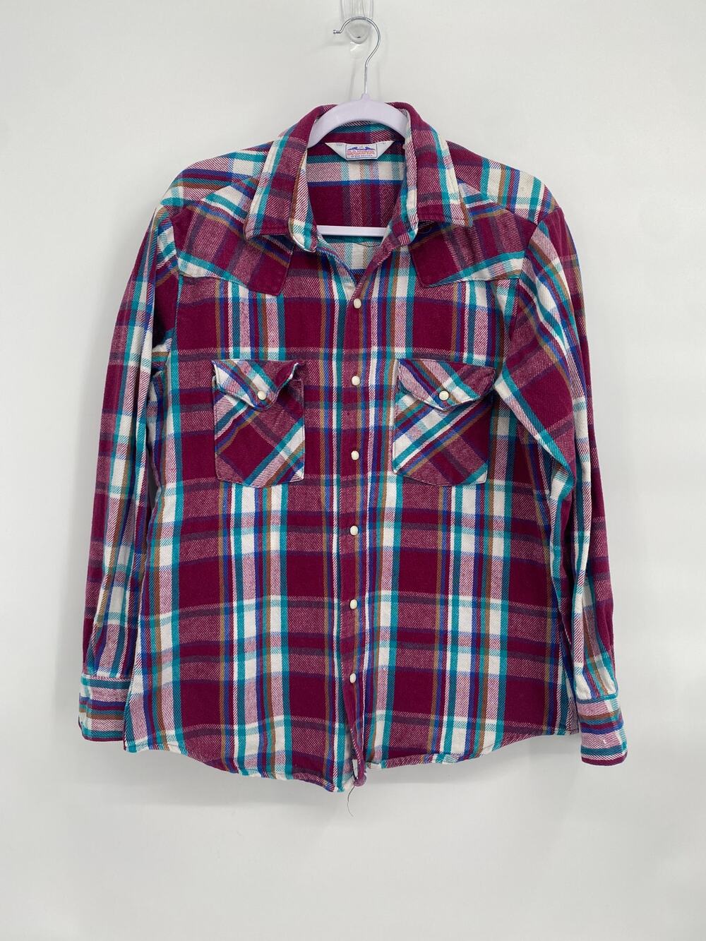 Dakota Button Up Shirt Men's Large Red Plaid Flannel Western Pearl Snap READ L